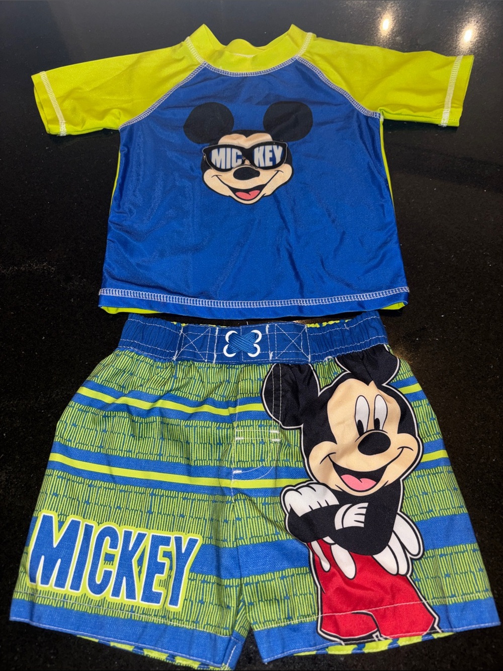 New Disney Blue and Lime Mickey Mouse Two-Piece Swim Set